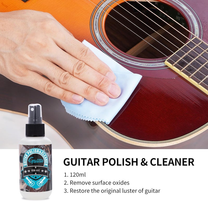 Guitto Guitar Cleaning Kit, All in One Guitar Care Kit Fretboard Lemon Oil, Polish, Guitar String Cleaner, Microfiber Cloth GSN-01 - Image 4